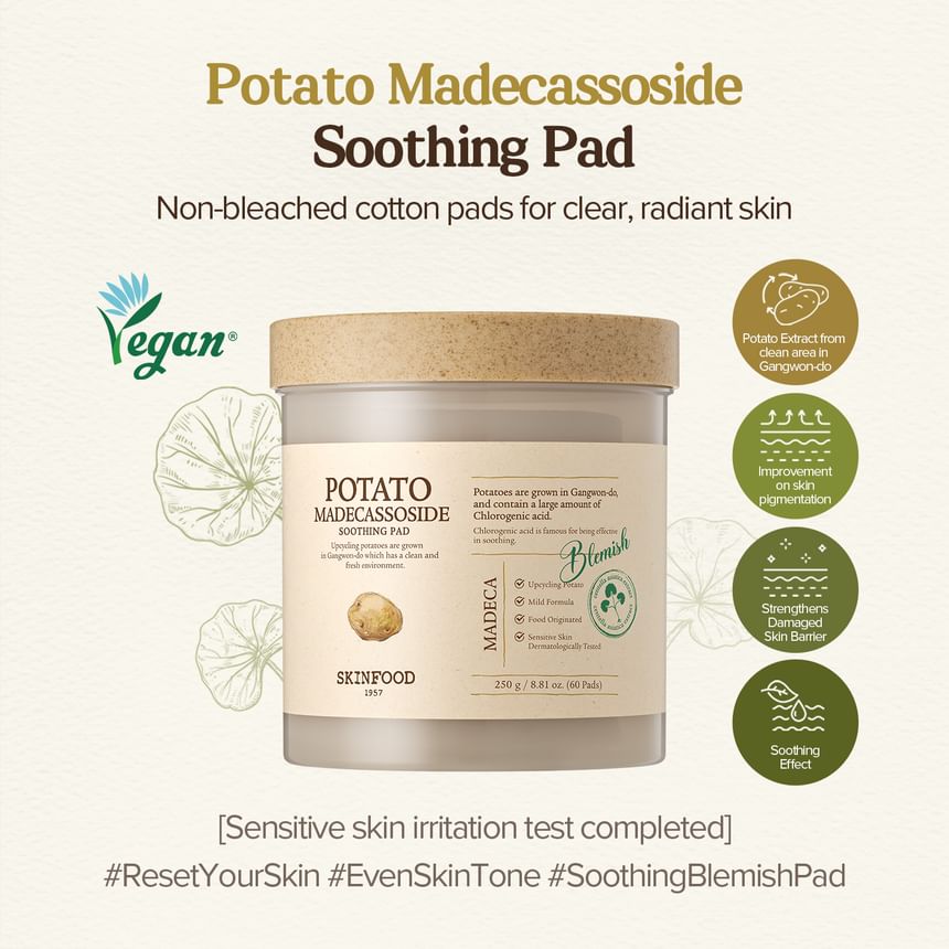 SKINFOOD - Potato Madecassoside Soothing Pad, 60 patches, 408 g, 8809032676014