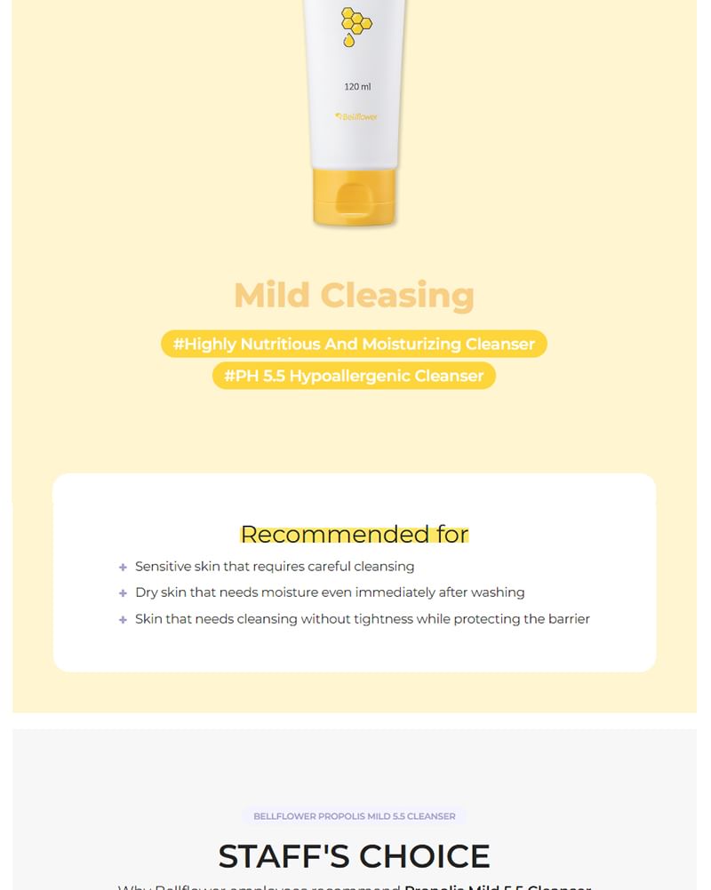 Bellflower - Propolis Mild 5.5 Cleanser, 120ml, 160 g, 
