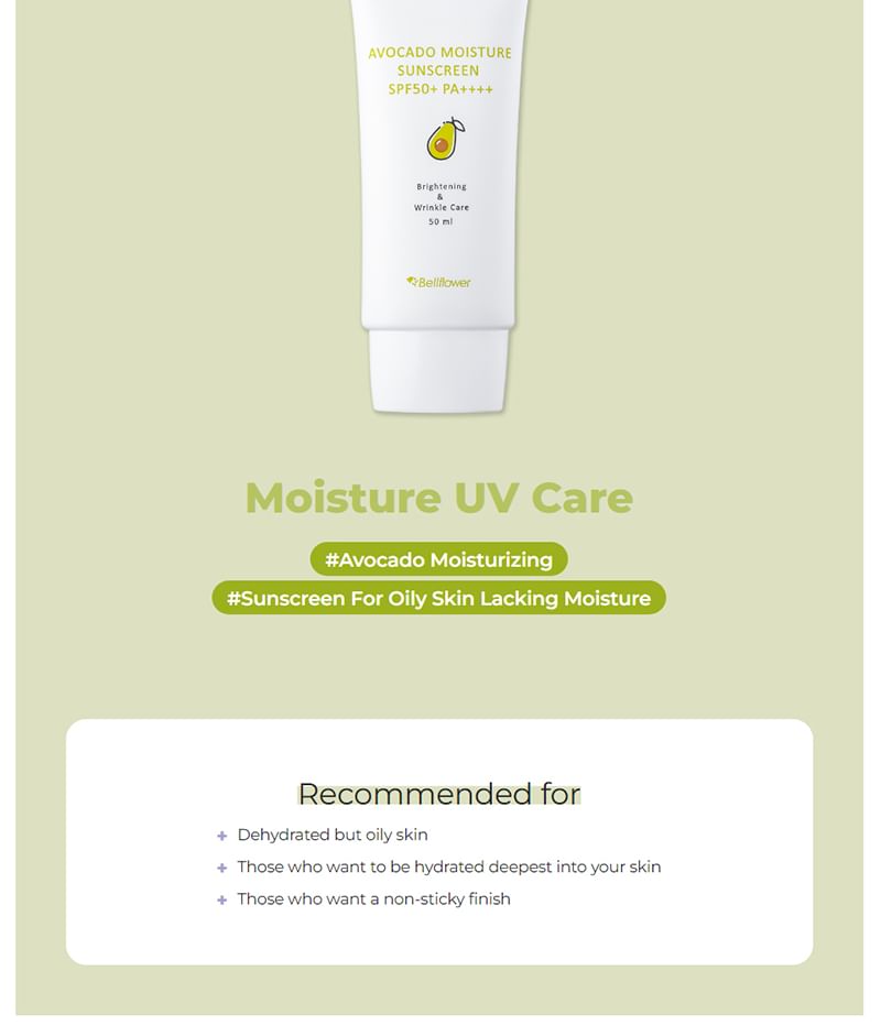 Bellflower - Avocado Moisture Sunscreen, 50ml, 75 g, 8809782554334