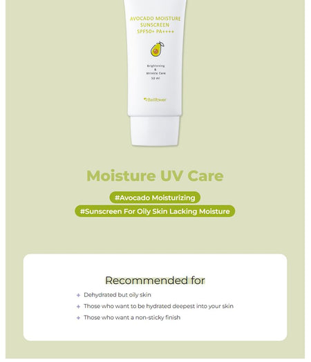 Bellflower - Avocado Moisture Sunscreen, 50ml, 75 g, 8809782554334