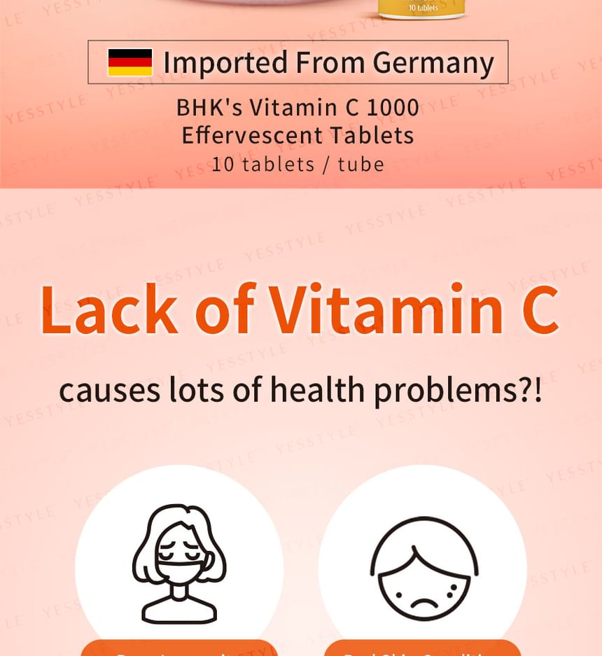 BHK’s - Vitamin C 1000 Effervescent Tablets, 10 tablets, 140 g, 4713051524567