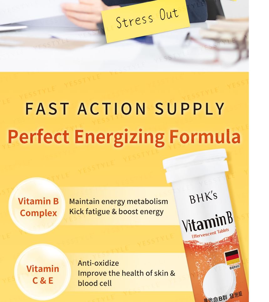 BHK’s - Vitamin B Complex Effervescent Tablets, 10 tablets, 140 g, 4713051524574