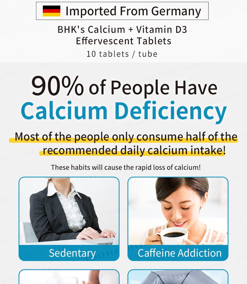 BHK’s - Calcium + Vitamin D3 Effervescent Tablets, 10 tablets, 140 g, 4713051524581