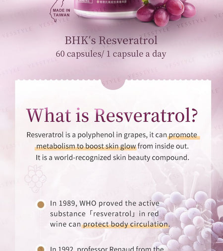 BHK’s - Resveratrol Veg Capsules, 60 capsules, 280 g, 4713051525502