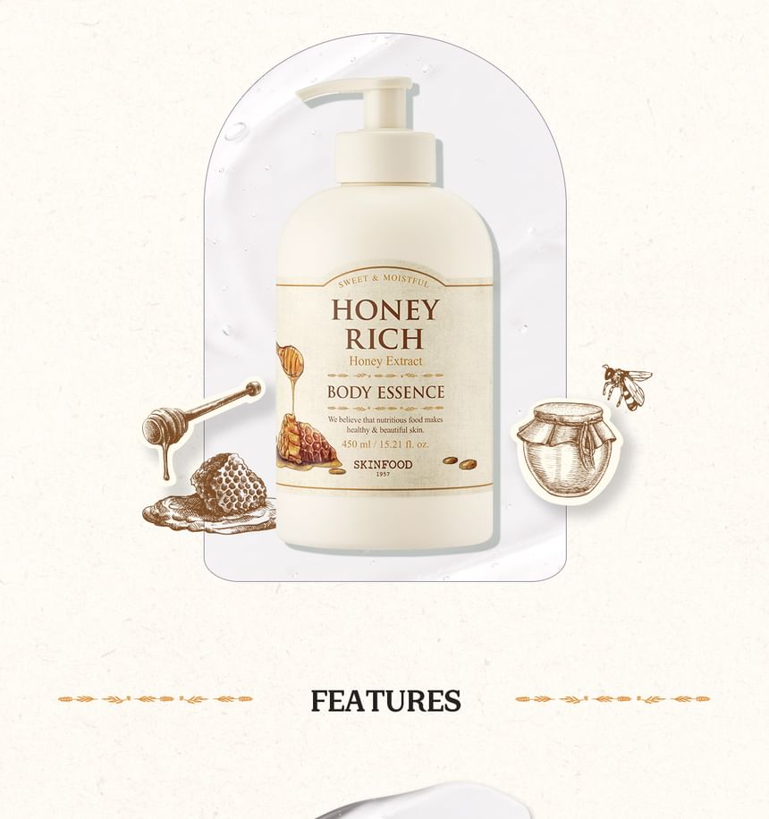 SKINFOOD - Honey Rich Body Essence, 2024 Version - 450ml, 900 g, 8809032673082