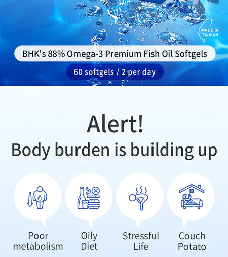 BHK’s - 88% Omega-3 Premium Fish Oil Softgels, 60 softgels, 280 g, 4713051524857