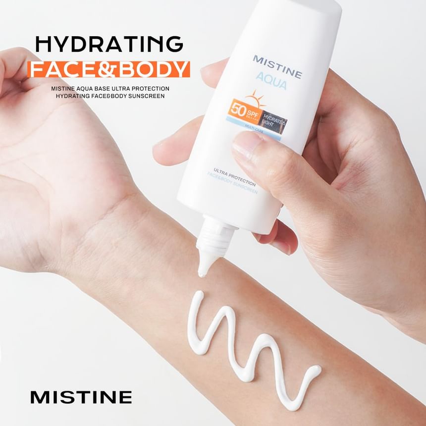 MISTINE - Aqua Base Ultra Protection Hydrating Face&Body Sunscreen SPF50 PA++++, SPF50 - 70ml, 108 g, 8859178750567