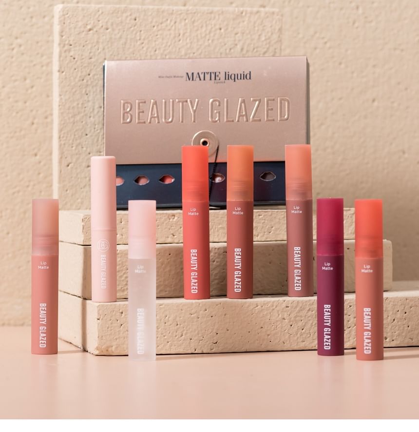 BEAUTY GLAZED - Set of 8: Matte Liquid Lipstick + Lip Oil + Lip Balm, B100 - 15g, 138 g, 6923263734038