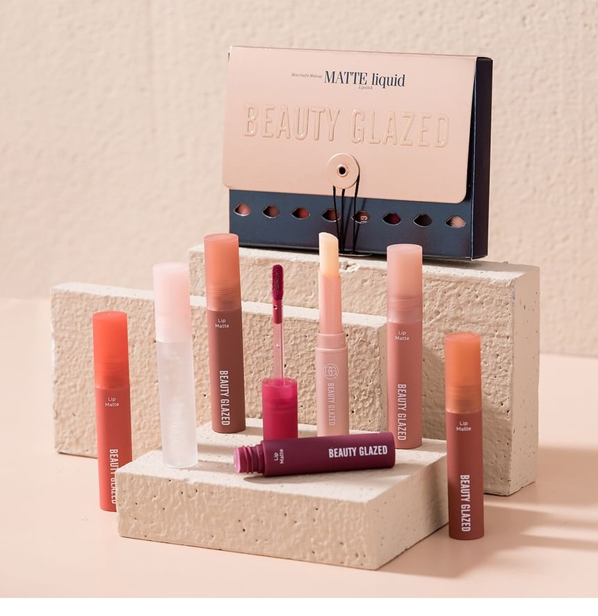 BEAUTY GLAZED - Set of 8: Matte Liquid Lipstick + Lip Oil + Lip Balm, B100 - 15g, 138 g, 6923263734038