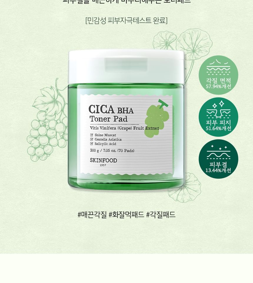 SKINFOOD - Shine Muscat Cica BHA Toner Pad, 70 pads, 420 g, 8809032675932