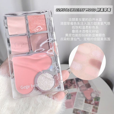 Gege Bear - 6 Shade Eyeshadow Palette - #02 Strawberry Mood, #02 - 12.5g, 92 g, 6942344600482
