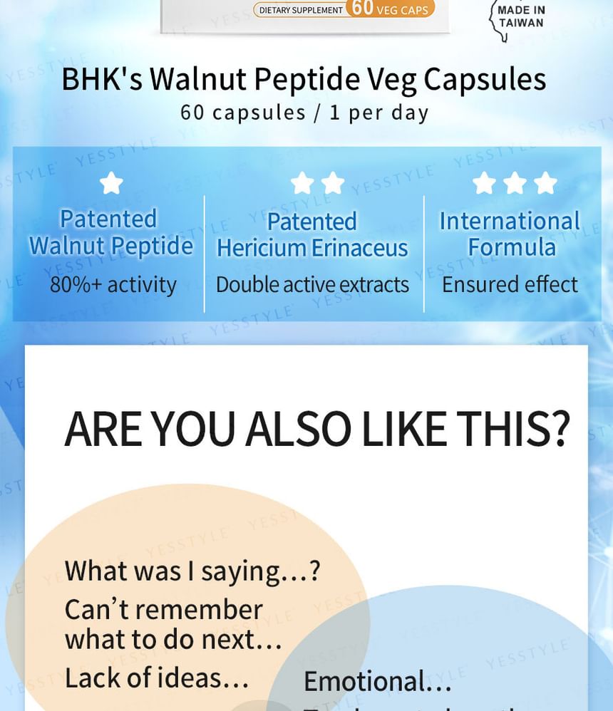 BHK’s - Walnut Peptide Veg Capsule, 60 capsules, 240 g, 4713051524789