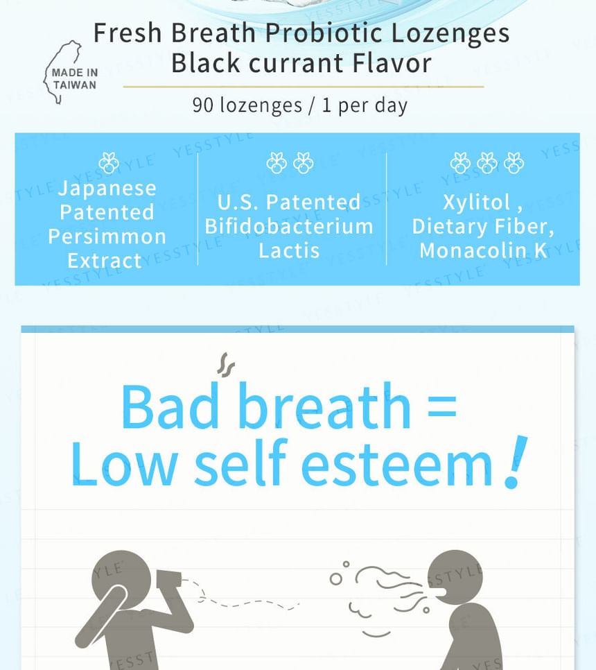 BHK’s - Fresh Breath Ex Probiotic Lozenge Black Currant Flavor, 90 tablets, 240 g, 4713051524666