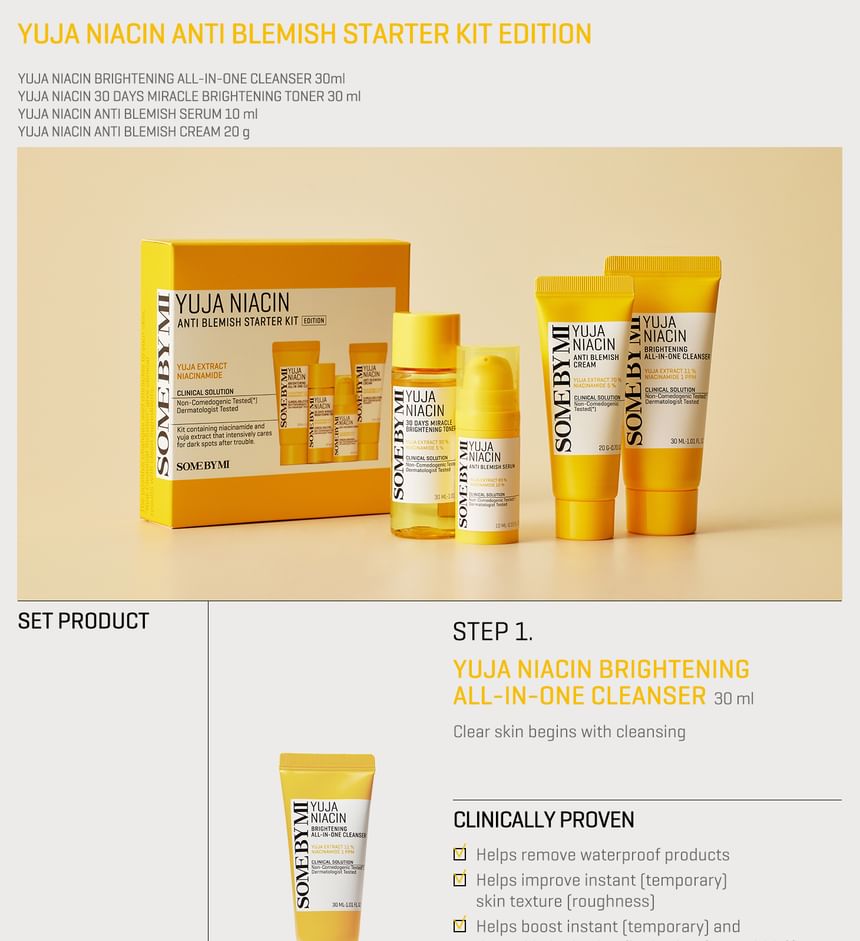 SOME BY MI - Yuja Niacin Anti Blemish Starter Kit, Renewed - 4 pcs, 152 g, 8809647393177