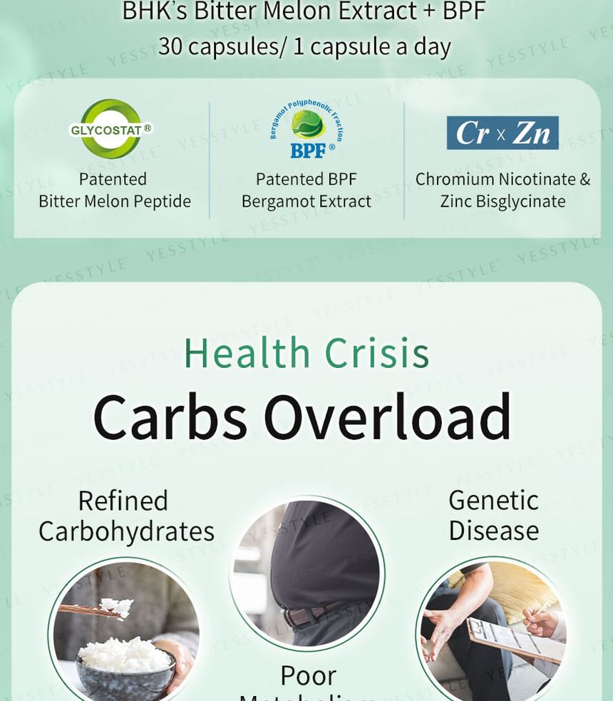 BHK’s - Patented Bitter Melon Extract + BPF Veg Capsule, 60 capsules, 200 g, 4713051524550