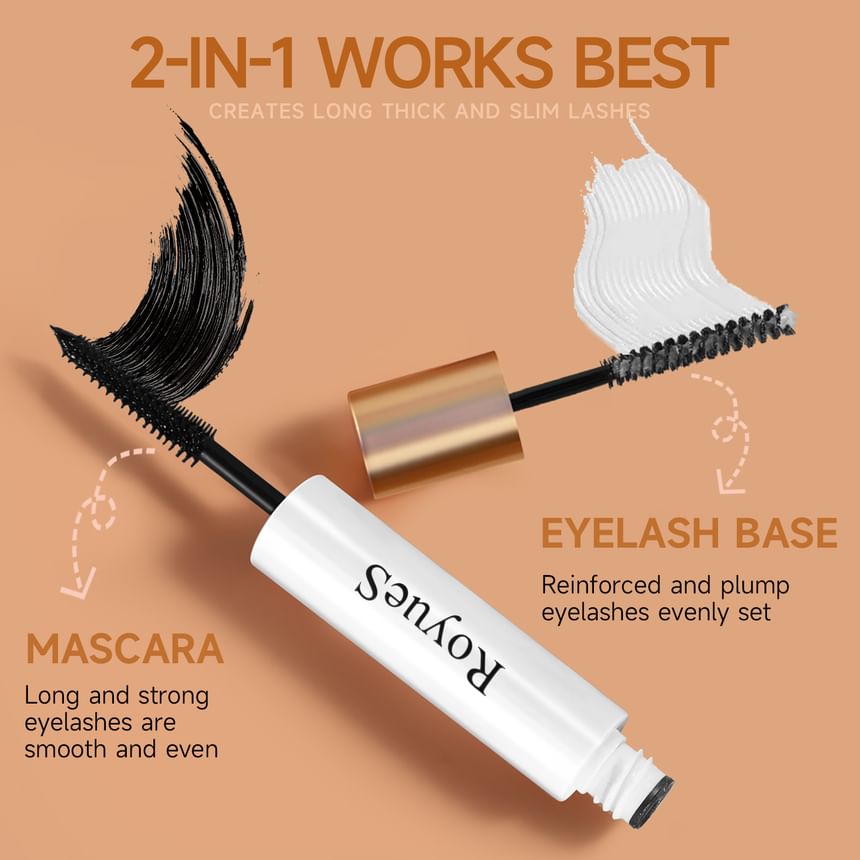 RoyueS - Dual Head Extreme Length Mascara + Lash Primer, Black (9ml +3.5ml), 40 g, 6951286420799