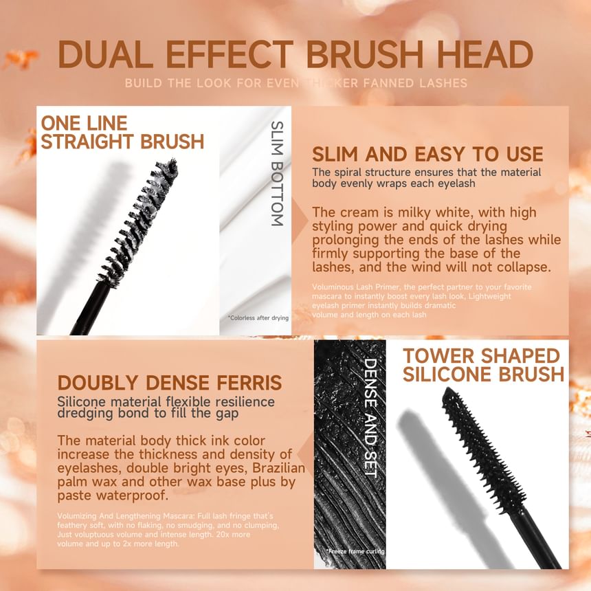RoyueS - Dual Head Extreme Length Mascara + Lash Primer, Black (9ml +3.5ml), 40 g, 6951286420799