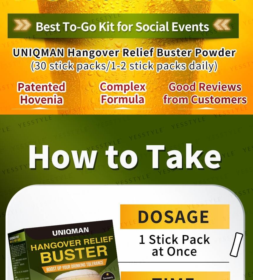 BHK’s - Uniqman Hangover Relief Buster Powder, 3g x 30 packs, 200 g, 4713051527766