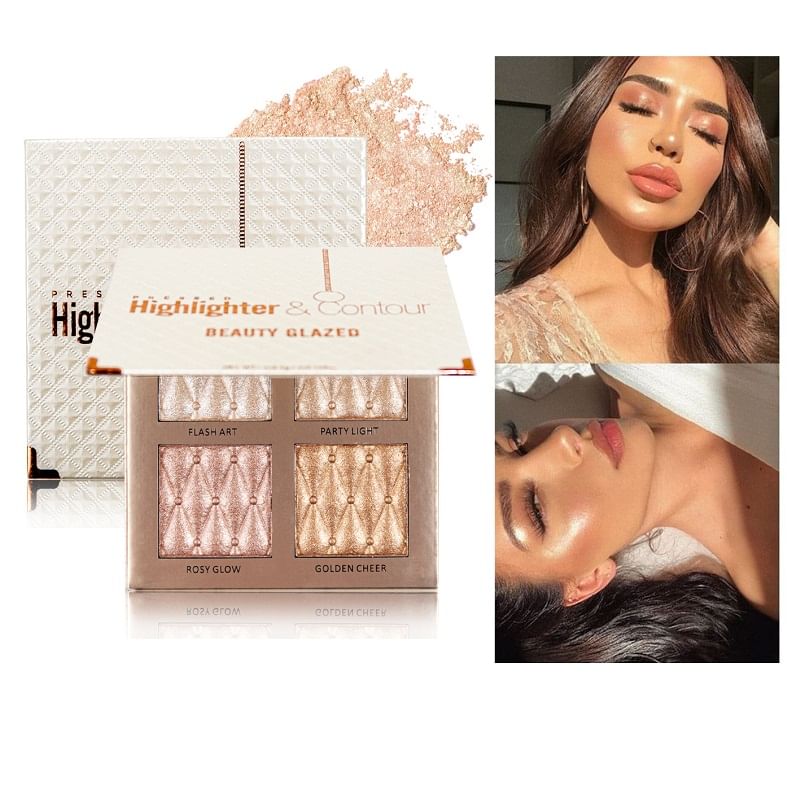 BEAUTY GLAZED - 4 Colours Pearl Highlighter Palette, 4 Colours Palette (4 x 4.5g), 80 g, 6970201940792