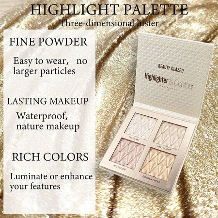 BEAUTY GLAZED - 4 Colours Pearl Highlighter Palette, 4 Colours Palette (4 x 4.5g), 80 g, 6970201940792