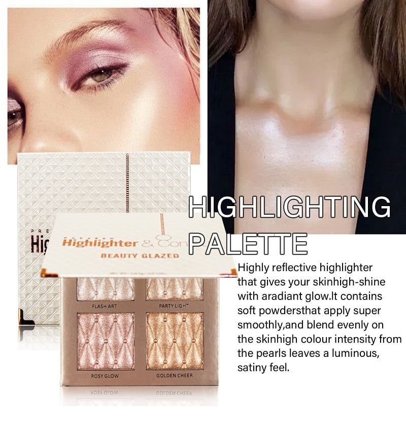 BEAUTY GLAZED - 4 Colours Pearl Highlighter Palette, 4 Colours Palette (4 x 4.5g), 80 g, 6970201940792