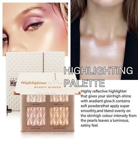 BEAUTY GLAZED - 4 Colours Pearl Highlighter Palette, 4 Colours Palette (4 x 4.5g), 80 g, 6970201940792