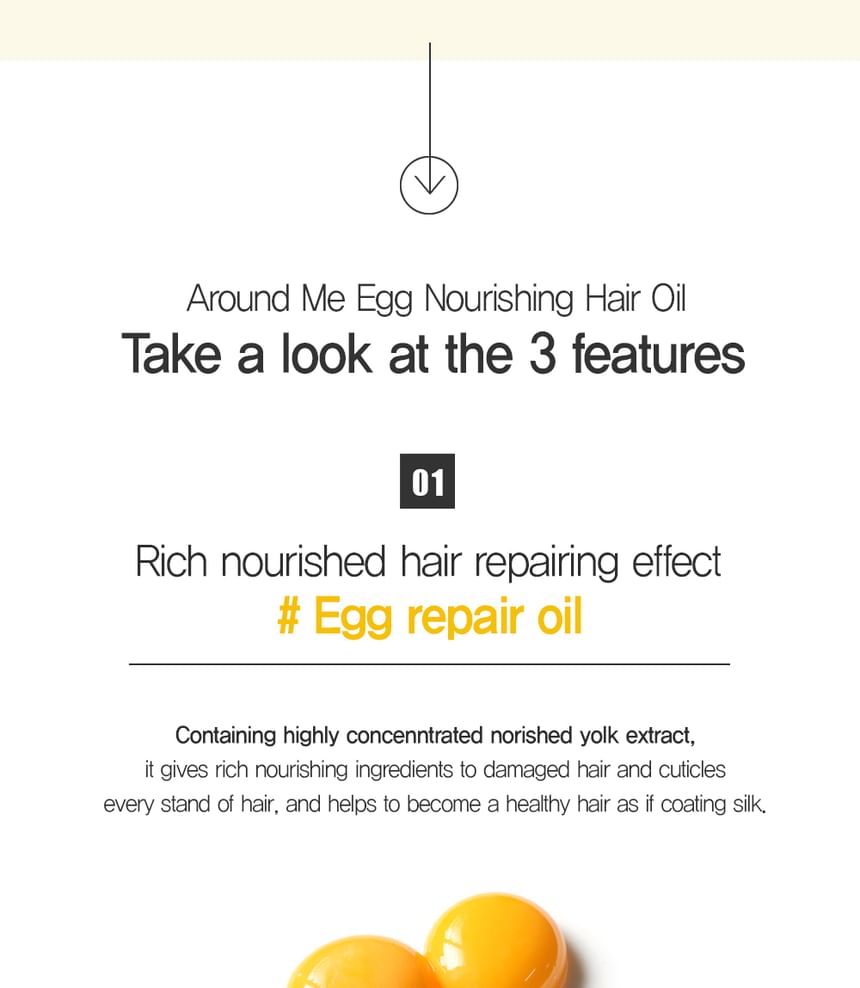 AROUND ME - Egg Nourishing Hair Oil, 80ml, 95 g, 8803348043911