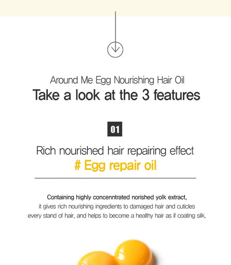 AROUND ME - Egg Nourishing Hair Oil, 80ml, 95 g, 8803348043911