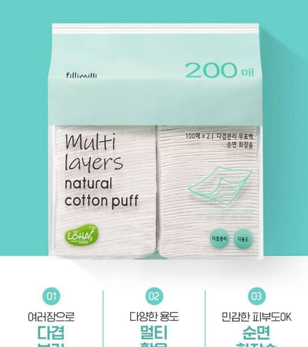fillimilli - Multi Layers Natural Cotton Puff Jumbo, 200 pads, 100 g, 8809610480651