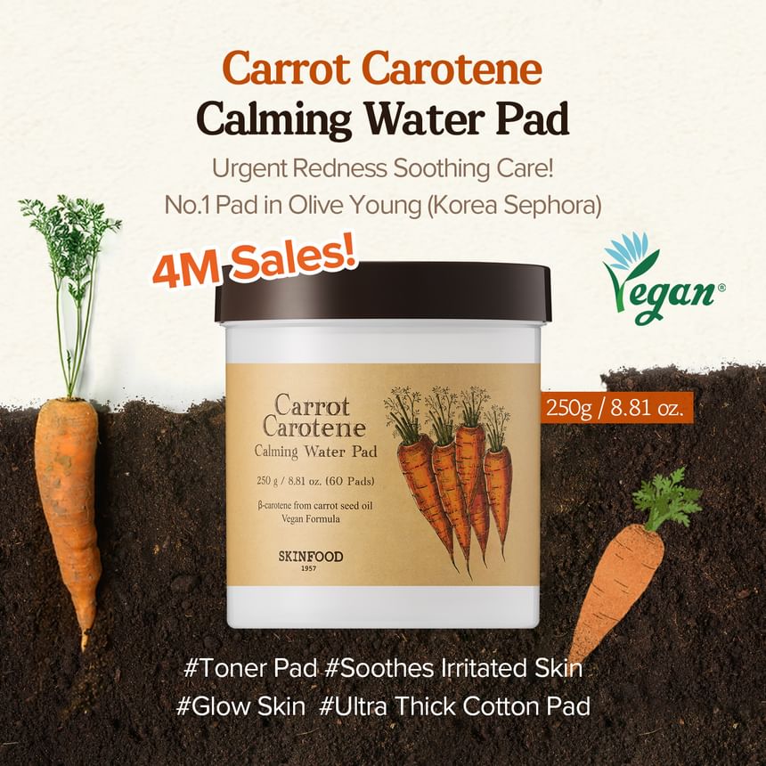 SKINFOOD - Carrot Carotene Calming Water Pad, 60 pcs, 392 g, 8809153102201