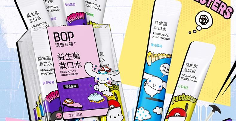 BOP - Probiotics Freshen Mouthwash Sanrio Limited Edition, Sanrio Mixed Fruit Flavor - (11ml x 15pcs), 221 g, 6972682694843