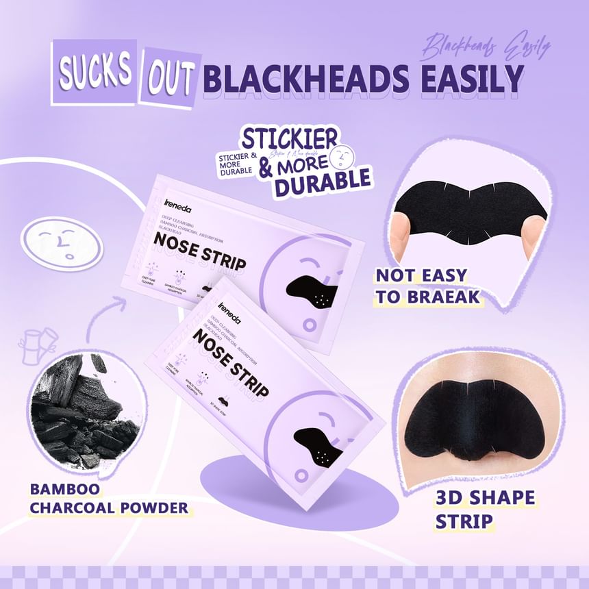 IRENEDA - Deep Cleansing Bamboo Charcoal Absorption Blackhead Nose Strip (10pcs), BK01# (10pcs), 30 g, 