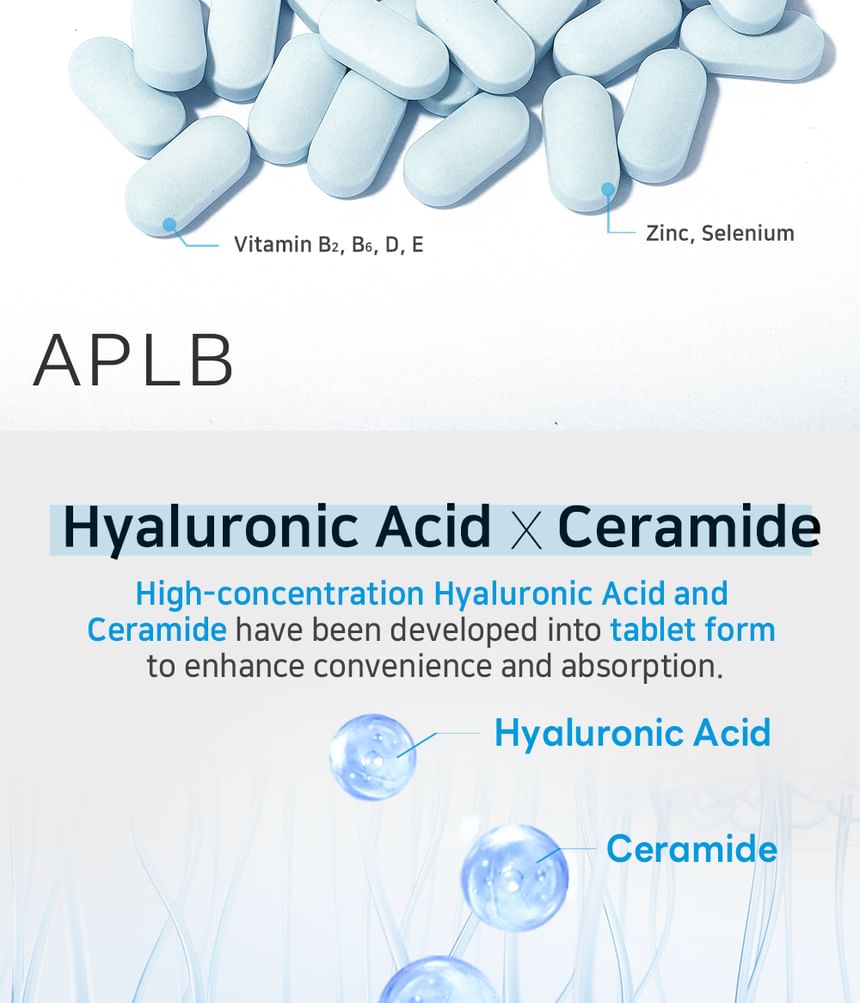 APLB - Hyaluronic Acid Ceramide Beauty Tablet, 500mg x 30 tablets, 51 g, 8809874684352