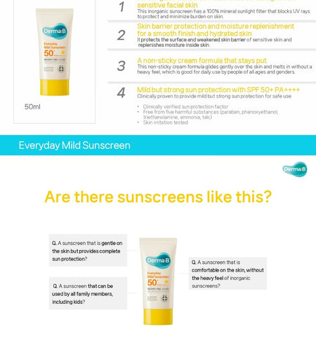 Derma: B - Everyday Mild Sunscreen, 50ml, 78 g, 8809911691596