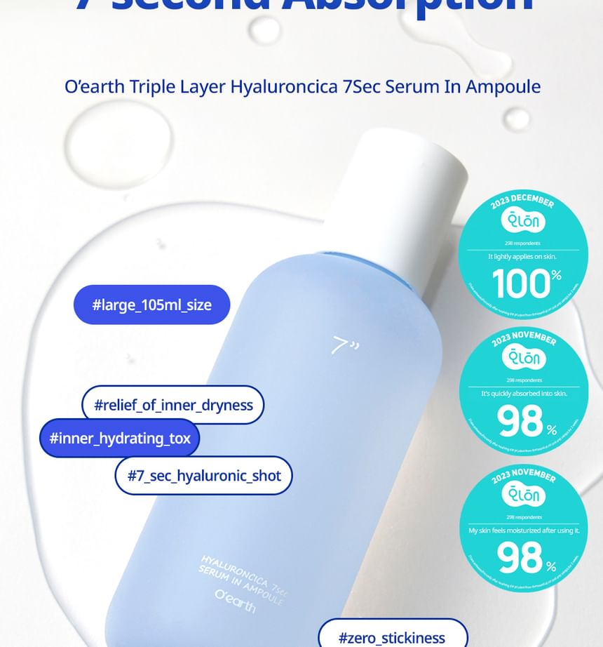 TONEfitSUN - O’earth Triple Layer HyaluronCica 7sec Serum In Ampoule, 105ml, 124 g, 8802221280139
