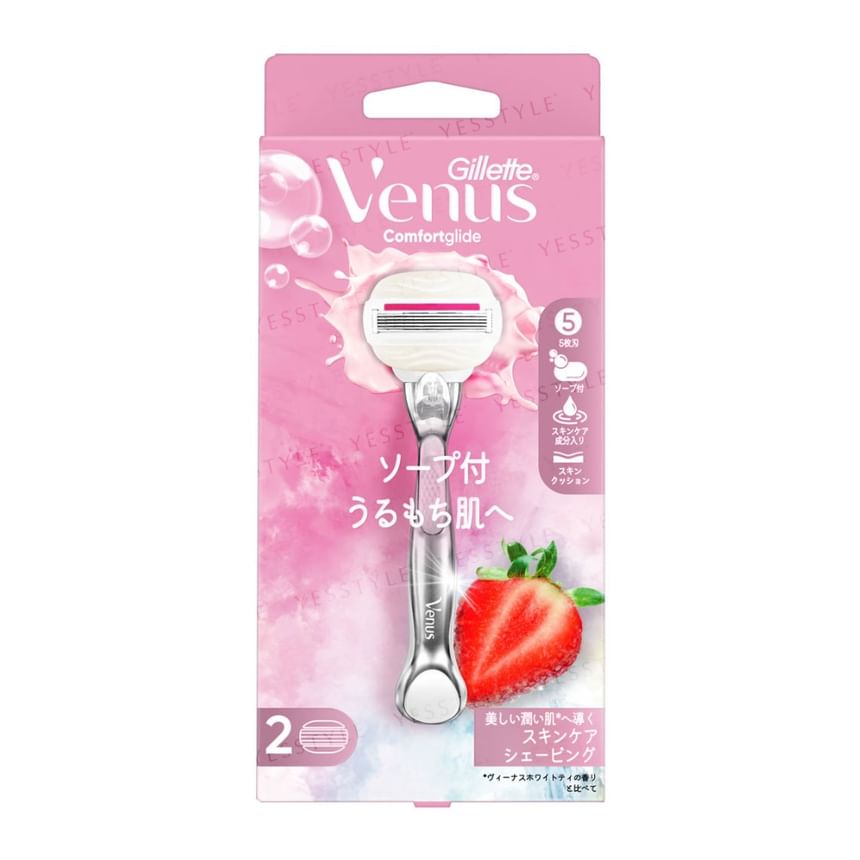 Gillette Japan - Venus Comfortglide Strawberry Field Razor For Moist Skin Body & 2 Blade, 1 Set, 130 g, 4987176160348
