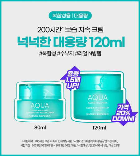 NATURE REPUBLIC - Super Aqua Max Combination Watery Cream Jumbo, Renewed - 120ml, 336 g, 8806173489091