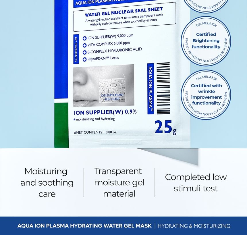 Dr.Melaxin - Aqua Ion Plasma Water Gel Mask Set, 25g x 5 sheets, 188 g, 8809886481628