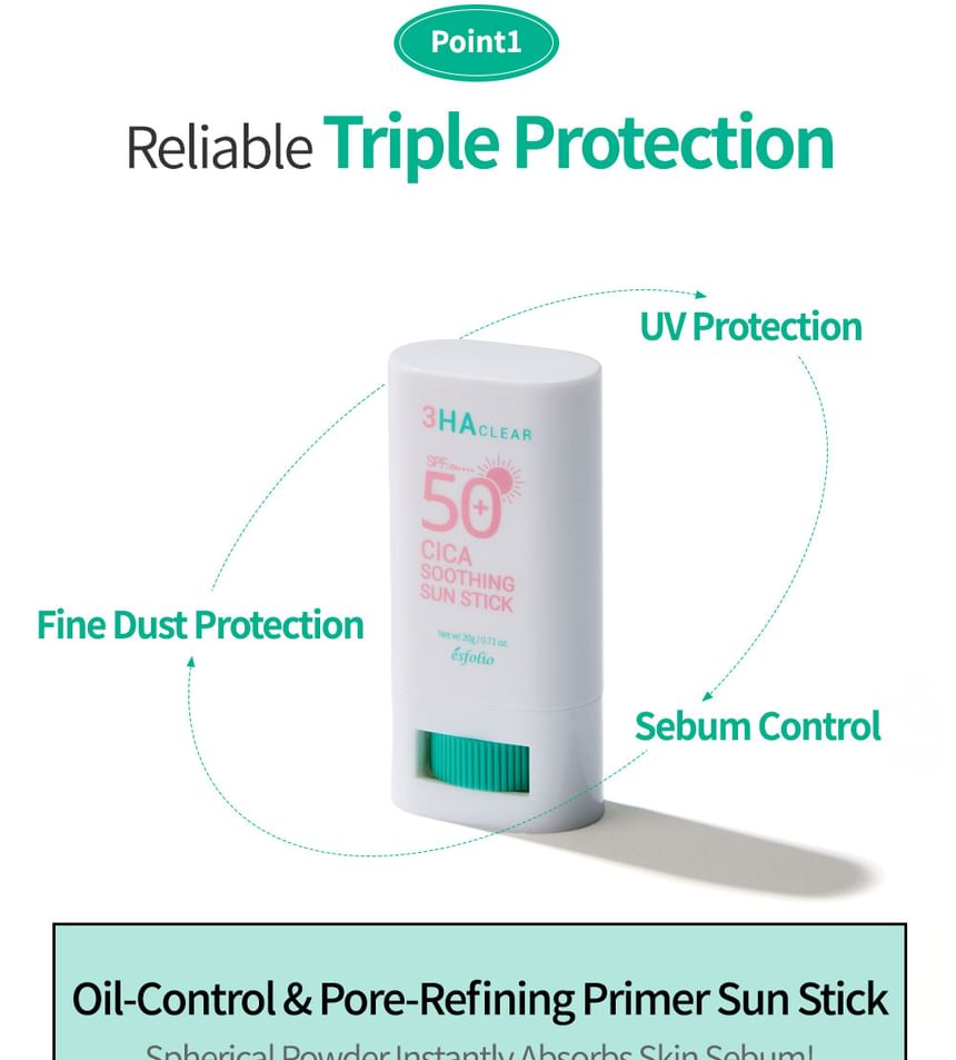 esfolio - 3HA Clear Cica Soothing Sun Stick, 20g, 57 g, 8809901211247