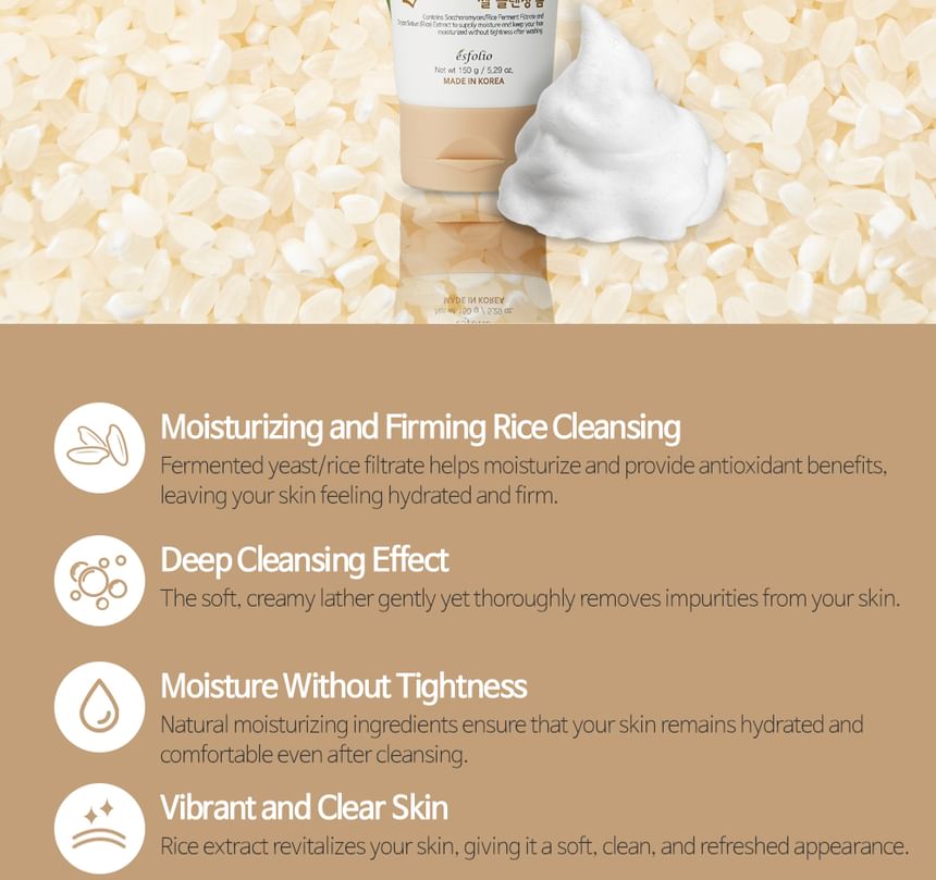 esfolio - Pure Skin Rice Cleansing Foam, 150g, 380 g, 8809901211216