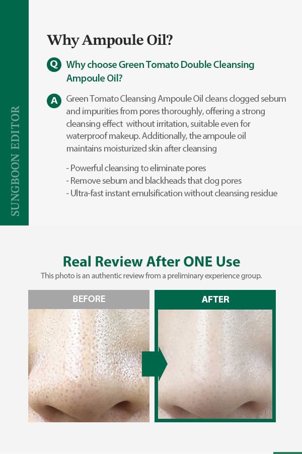 SUNGBOON EDITOR - Green Tomato Deep Pore Double Cleansing Ampoule Oil, 200g, 234 g, 8809684565186