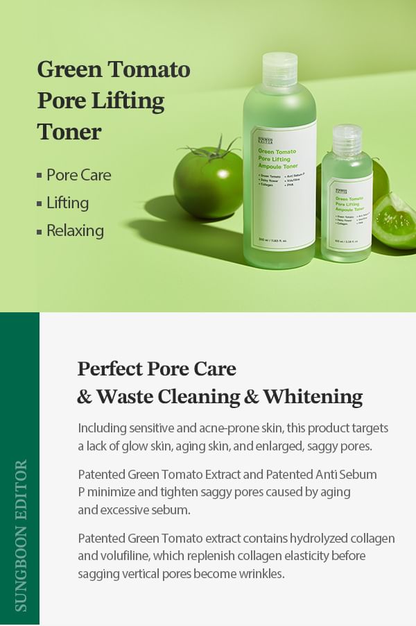 SUNGBOON EDITOR - Green Tomato Pore Lifting Ampoule Toner, 350ml, 418 g, 8809684564110
