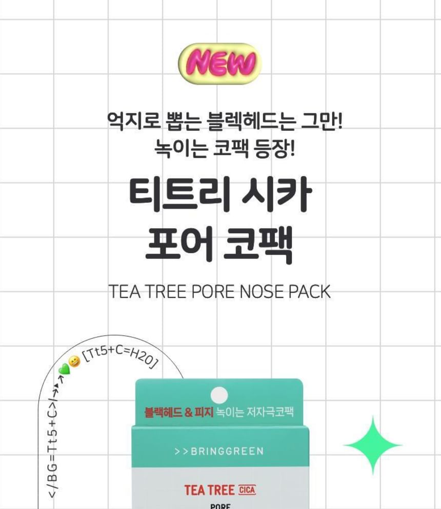 BRING GREEN - Tea Tree Cica Pore Nose Pack, 5 sets, 50 g, 8809496775308