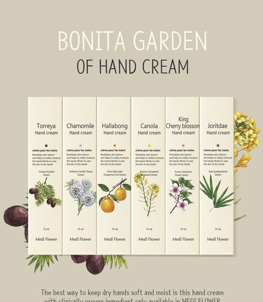 MediFlower - Bonita Garden Hand Cream Set, 75g x 6 pcs, 600 g, 8809116503465