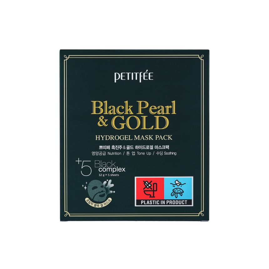 PETITFEE - Black Pearl & Gold Hydrogel Mask Pack 5pcs, 32g x 5pcs, 289 g, 8809508850191