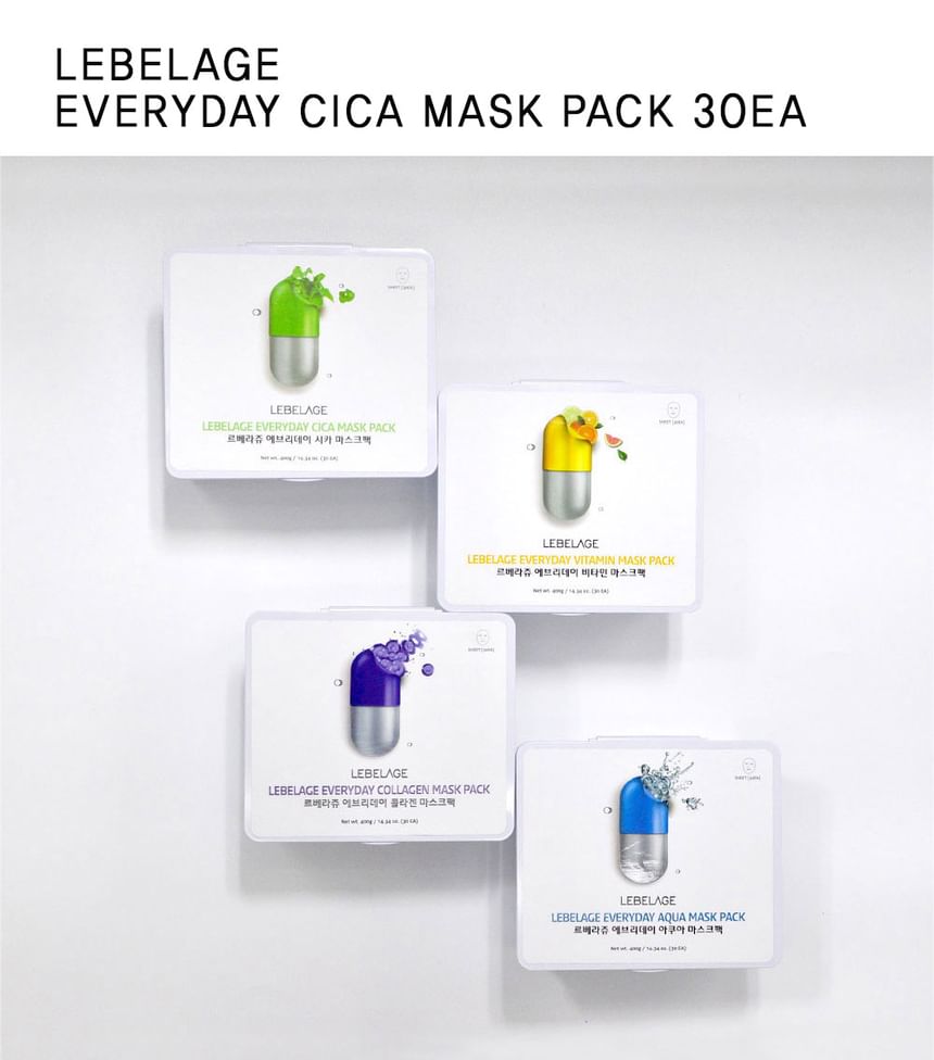 LEBELAGE - Everyday Cica Mask Pack, 30 sheets, 550 g, 8809679094134