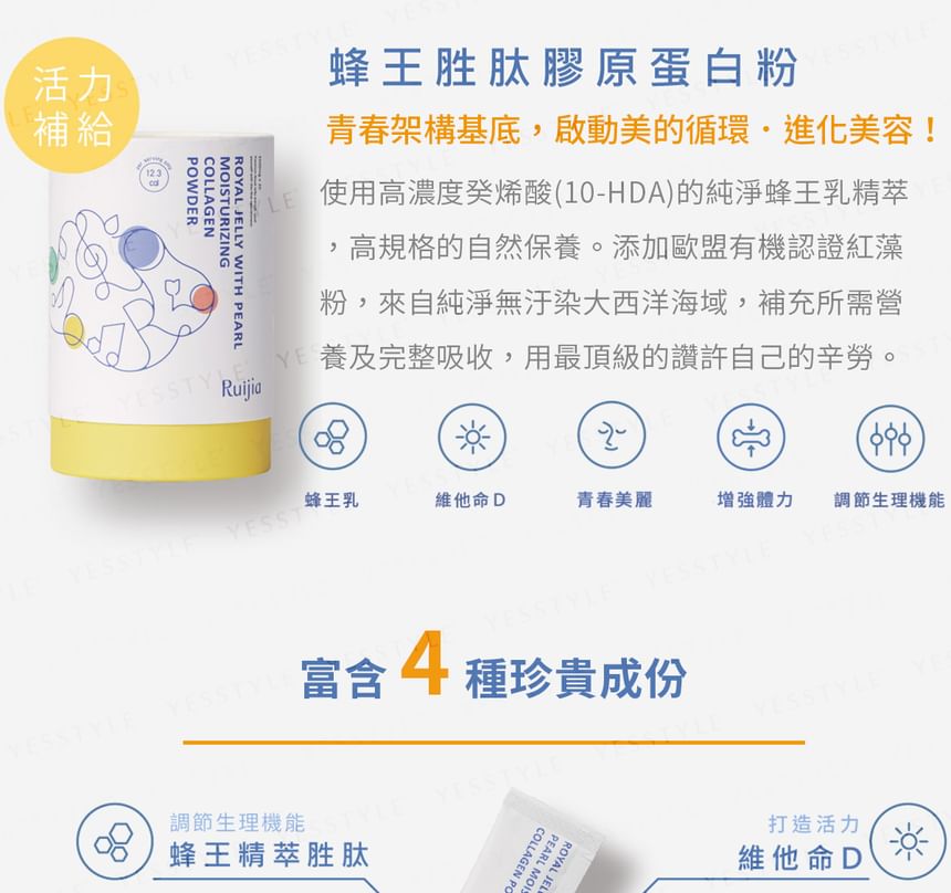 Ruijia - Royal Jelly With Pearl Moisturizing Collagen Powder, 3.5g x 30, 210 g, 4712899200145