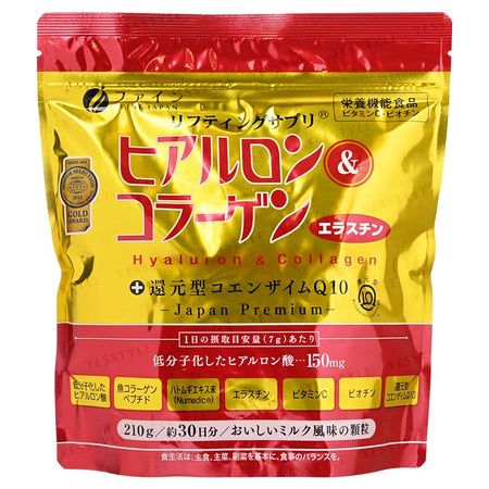 FINE JAPAN - Hyaluron & Collagen + Ubiquinol Q10 Powder Refill, 210g, 229 g, 4976652007352