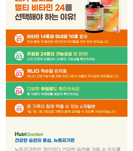 JUNGWONSAM - NutriGarden Mega Plus Multivitamin 24, 1445mg x 180 tablets, 344 g, 811726011504