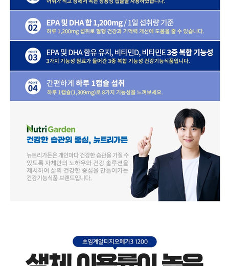 JUNGWONSAM - NutriGarden Supercriticial rTG Omega3 1200, 1309mg x 60 capsules, 165 g, 734598321857